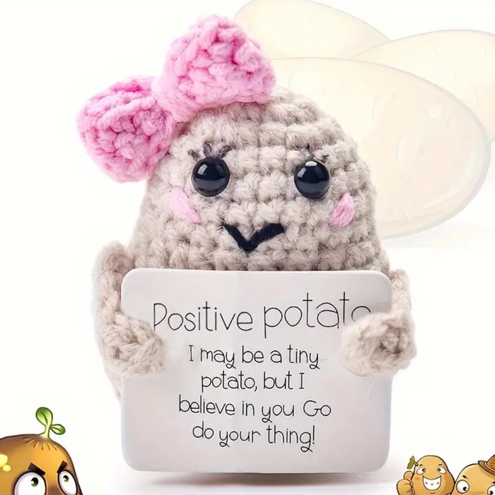 Potato crochet toy cute mini figure inspirational life quote positivity pink bow